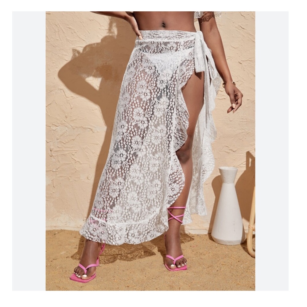 SHEIN white swimwear cover up wrap lace sarong NWOT large